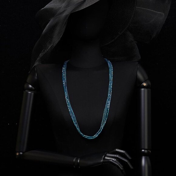 Elegant Layered Waterfall Crystal Beads Necklace in Turquoise Blue, 88CM - Picture 2 of 6